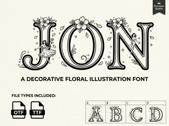 Jon: A Decorative Floral Illustration Font for Magical Projects
